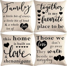 7COLORROOM 4Pack Family Saying Pillow Covers 45" x (Pack of 4), Black 