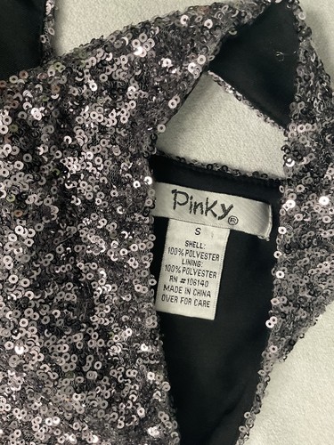 Y2K Fairy Whimsigoth Fancy Lined Babydoll MIDI Dress Black Silver Sequined Small - 第 5/17 張圖片