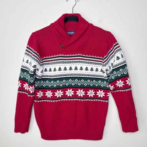 The Children's Place Snowflake Fair Isle Sweater Holiday Tree Shawl Red Size 14