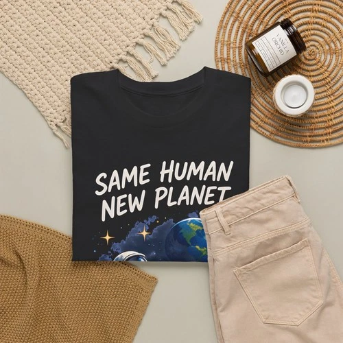 Astronaut T-Shirt Same Human New Planet Moon Space Explorer Earth Tee Black image 4