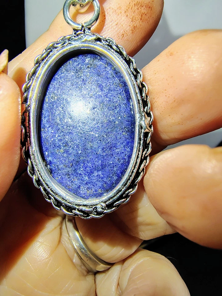 Collar colgante ovalado de lapislázuli de plata de ley cadena serpiente piedras preciosas azules 925 Foto 3 de 4
