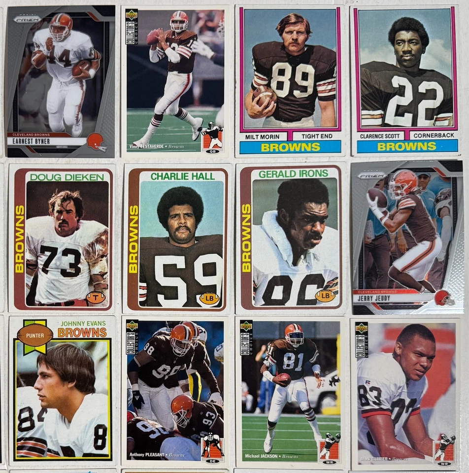 Lote de 43 tarjetas coleccionables de fútbol americano de la NFL Cleveland Browns Topps de los años 60 a 2000 de colección Foto 3 de 4
