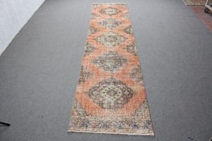 Vintage Turkish Rug, 3x12,4 ft Runner Rug, Orange Oriental Rug
