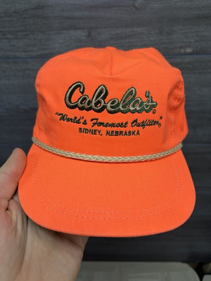 #ad Vintage USA Made Cabelas Hat Imperial Headwear Adjustable Strap Orange Hat $35.00