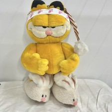 Vintage Garfield Plush Pajamas Bunny Slippers 1994 PAWS Bedtime Stuffed 18 Inch