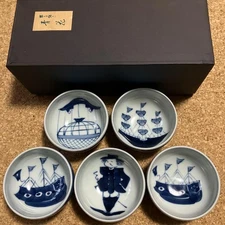 Y1127 Arita ware Aoka Shin kiln small bowl vessel teacup foreigner boat 5piece s