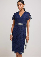 Kaleidoscope Navy Lace Knee Lenght Dress Plus Size UK 20 (FM180-5.1)