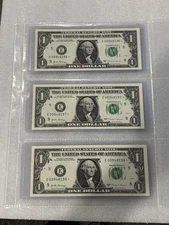 2017A $1 3 Unc. sequential low#d star replacement notes w/errors extra ink 5’s +
