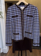 St. John Tweed Jacket Full Zip suit Jacket Knit Brown Skirt Size 8 Old Money