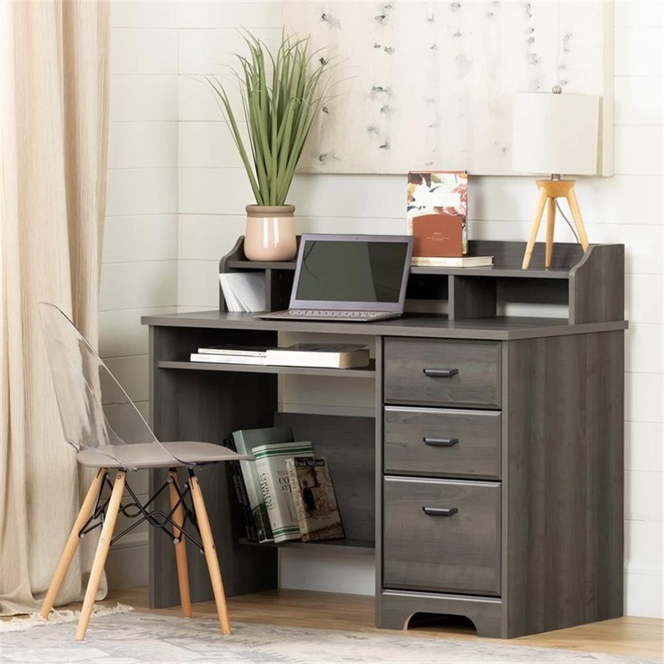 South Shore Versa Computer Desk with Hutch in Gray Maple - Image 2 of 4