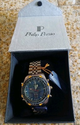 Philip Persio IPS Mens Watch Quartz Day Date Stainless Analog Digital, New InBox