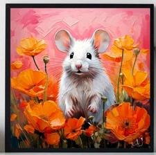 ORIGINAL Oil PAINTING on Canvas Mouse Textured Art 8x8 in  Impasto Custom Order