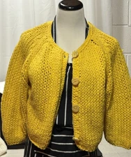 Michael Simon Yellow Cardigan Sweater Women’s Size M Button Front Yellow Knit   