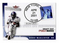 Deuce McAllister Rookie Card 2001 Fleer Hot Prospects Draft Day #0129/1825 NM. rookie card picture