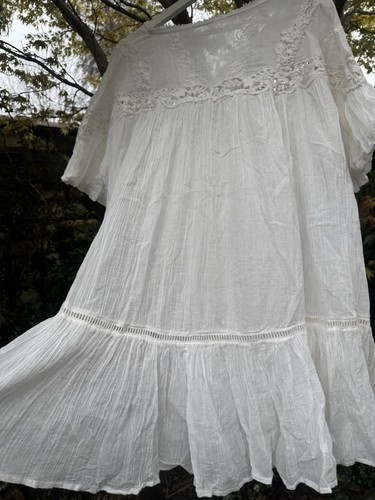 Free People White Lace Embroidered Boho Shift Ibiza Babydoll BNWT £158 M 10-12 - Picture 5 of 23