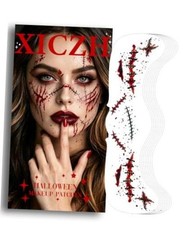Freckle Face Tattoos, Glow in the Dark Fake Stitched Wound  Bloody Halloween