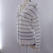 LOFT White Striped V Neck Long Sleeve Sweater Size S