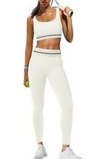 Womens Workout Set 2 Piece Outfits Striped Gym Yoga Set Matching Sports Bra a...