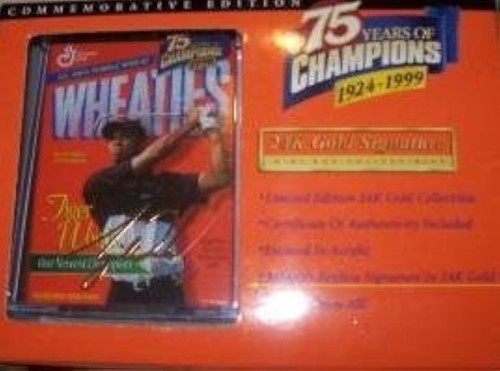 Mini Caja Wheaties 75 Años de Campeones 24K Firma Tiger Woods Totalmente Nueva - Imagen 2 de 4