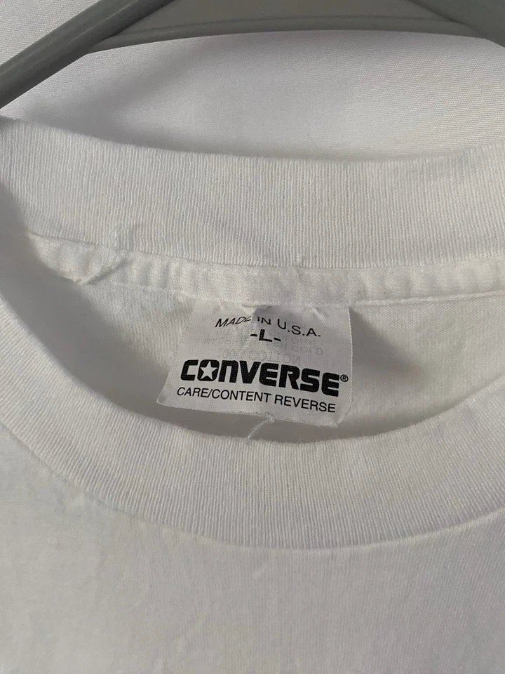 Camisa De Colección Converse Para Hombres L Blanca Deletreado Gráfico Logo Puntada Única EE. UU. Años 90 Foto 3 de 4
