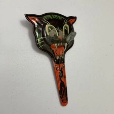 Vintage Halloween Black Cat Noise Maker Tin Litho U.S. Metal Toy Mfg. Co. A1