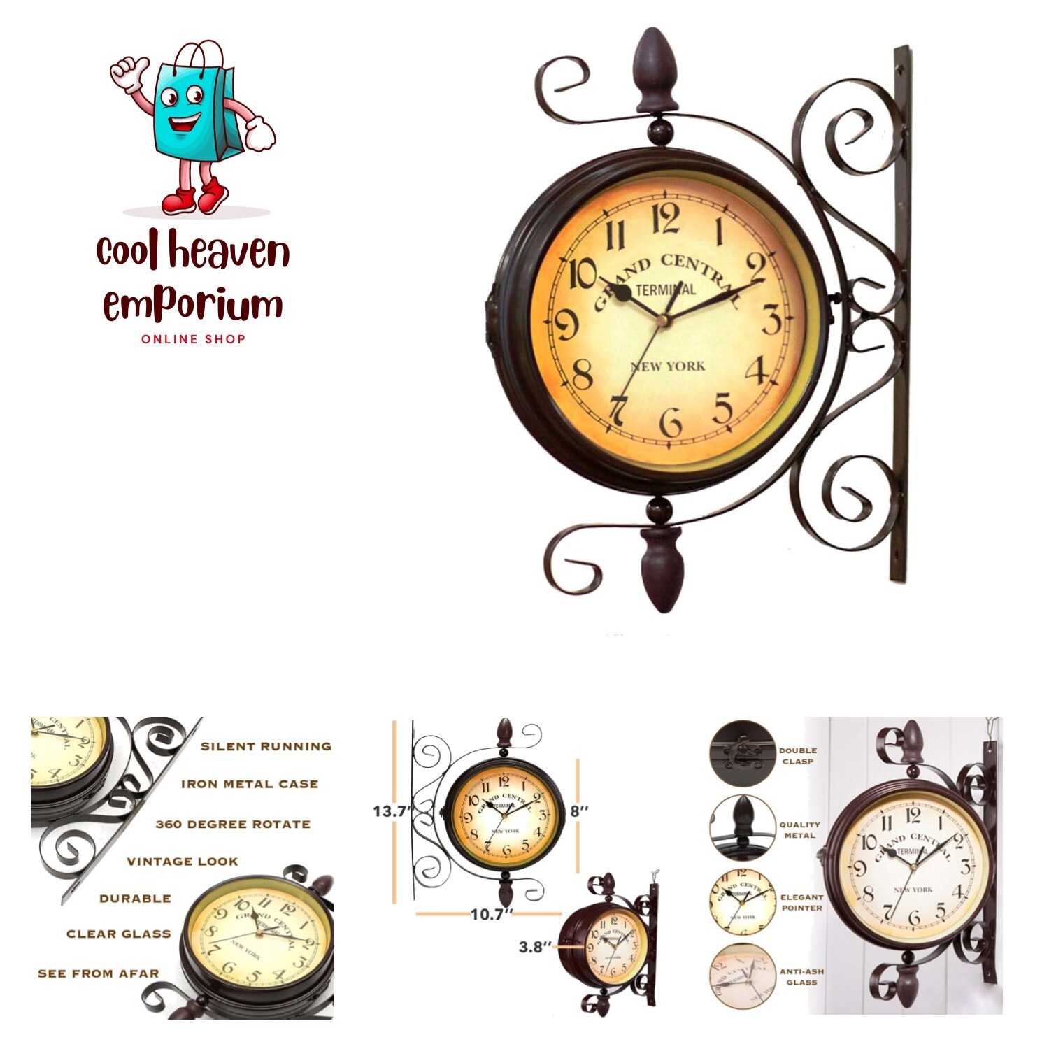 Vintage Double Sided Wall Clock Vintage Industrial Wall Clock for Outdoor Dec...
