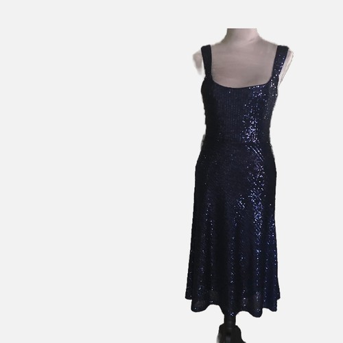 Laundry By Shelli Segal Women Navy Blue Sequin Square Nack Slip Dress Size 8. - Picture 7 of 8