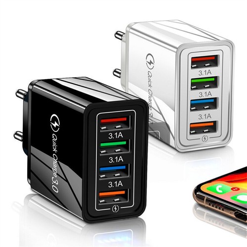 Prise adaptateur secteur chargeur domestique mural 4 ports charge rapide QC 3.0 USB Hub QC