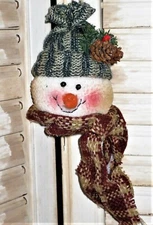 BLUE hat SNOWMAN HEAD Ornament use on Tree, Wreath, Garland any decoration  cl