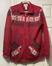 Vintage Stitches In Time Fair Isle Sweater Size Medium Christmas Cardigan NOS