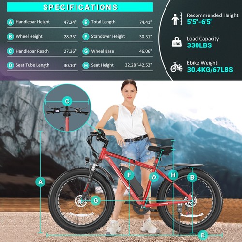 26” 4.0 Fat Tire Electric Bike, 500W 48V 7 Speed Adult Electric Commuter Bike US - Picture 37 of 44
