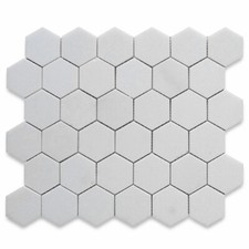 T32XH Thassos White Marble Hexagon Mosaic Tile 2 inch Honed