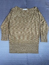 Ann Taylor Loft Womens Sweater sz M Green Scoop Neck 3/4 Sleeve Lightweight A11