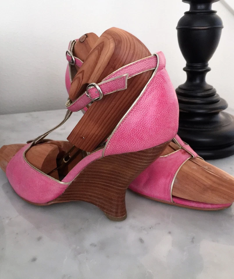 N.Y.L.A. Pink Wedge ANKLE STRAP HIGH HEEL WOMEN'S SHOES 7.5 B Very Comfortable - Image 3 of 3
