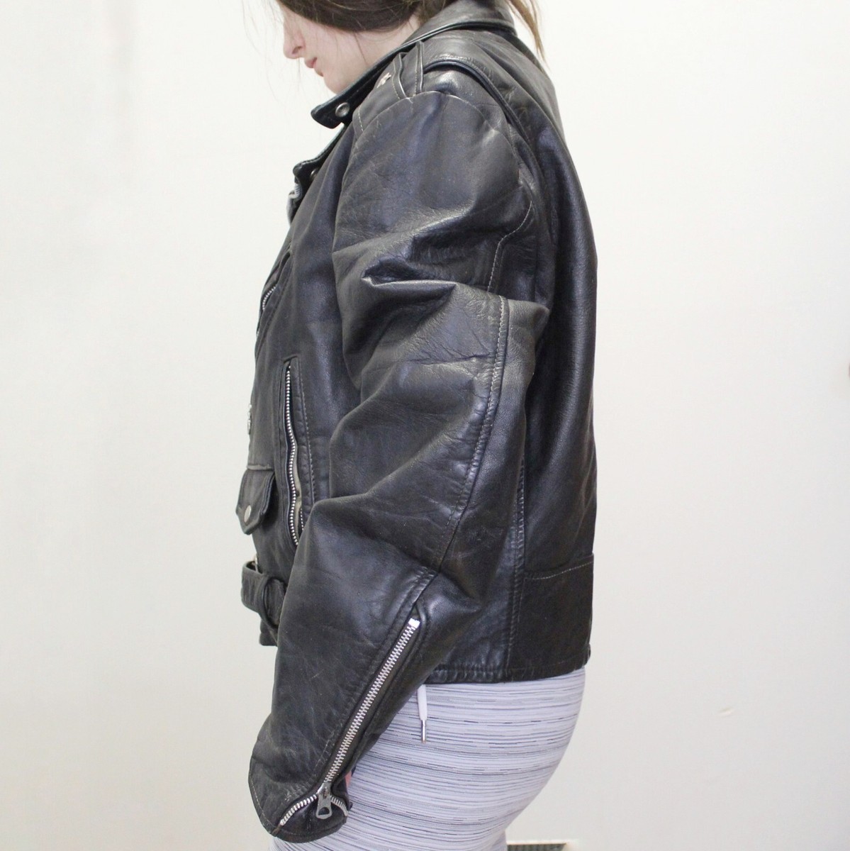 Vintage 60s Leather Biker Jacket Black Rocker Moto Jacket Vintage 60s Leather Biker Jacket Black Rocker Moto Jacket