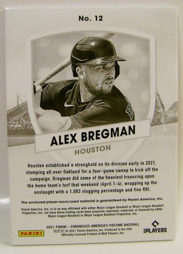 ALEX BREGMAN /99 AMERICAS PASTIME WITH RELICS CHRONICLES BASEBALL PANINI 2021 - Bild 2 von 2