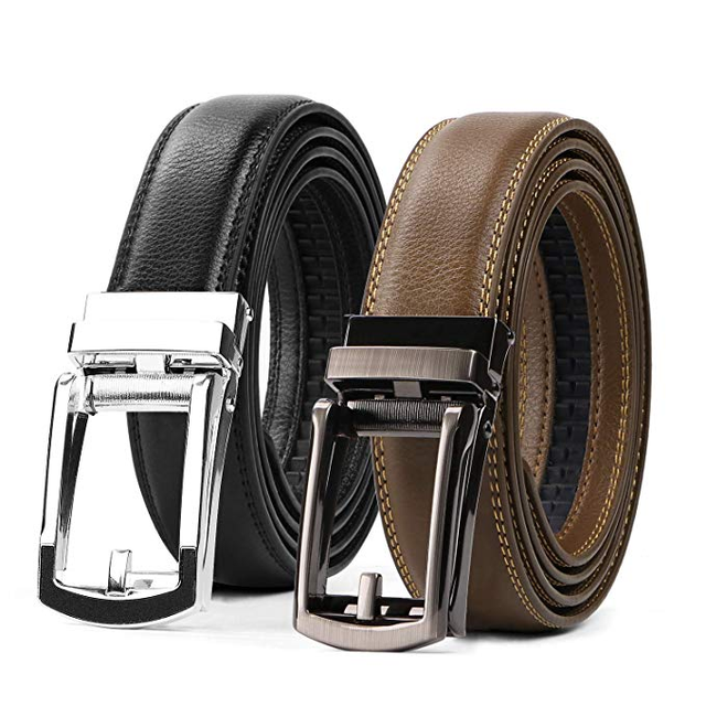 Luxury Leather Ratchet Belts For Men Adjustable Automatic Buckle Dress