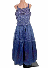 Vintage y2k Prom Dress Maxi Ball Gown Corset Mesh Glitter Goth Blue Silver XL