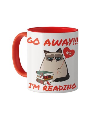 Go Away I'm Reading Tasse - Grumpy Cat Design Buchliebhaber Geschenk | Personalisiert Name
