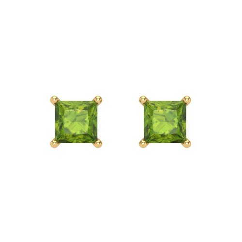 1.0 Princess Cut Solitaire Classic Stud Real Peridot Earrings 14k Yellow Gold - Picture 3 of 11