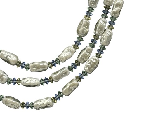 J7G Vintage Miriam Haskell Cuentas de Vidrio Azul Verde con Collar de Perlas Barrocas - Imagen 2 de 8
