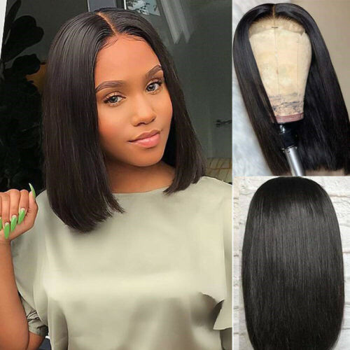 Heat Resistant Short Bob Synthetic Lace Front Wigs Glueless Black Straight Hair - Picture 9 of 13