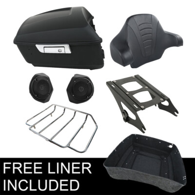 King Pack Trunk Pad & Speaker Mount Rack Fit For Harley Tour Pak Road King 14-23