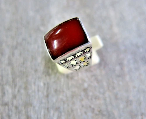 Anillo ágata cornalina piedra roja plata de ley 925 sello cuadrado talla 11 Foto 4 de 4