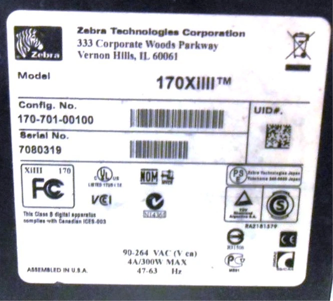 ZEBRA PERFORMANCE LINE THERMAL TRANSFER LABEL PRINTER 170-701-00100 - Image 4 of 4