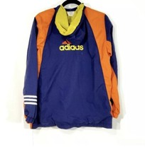 Vintage Logo Hood Retro Adidas Girls Windbreaker 1/4 zip jacket Spellout Size L