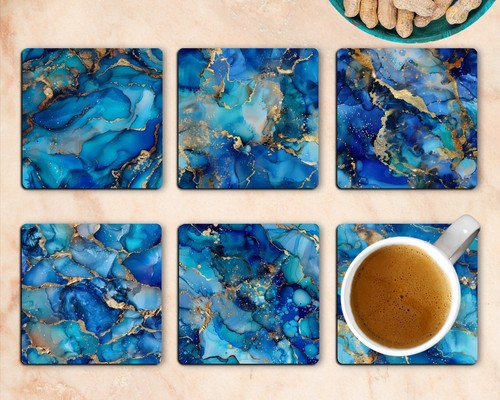 Agate Geode Blue Drink Coasters Set Of Six Neoprene Square Or Round - Picture 4 of 13