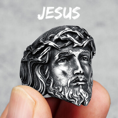 Stainless Steel Men Ring Christian Jesus Face Rings Religion