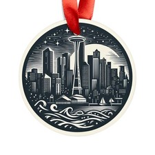 SEATTLE WASHINGTON Skyline, Personalized Round Acrylic Christmas Ornament Gift