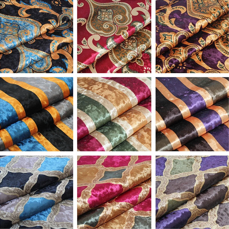 Dick samt Stoff Blumenmuster Gestreift Tischtuch Sofa Kissenbezug DIY Material - Bild 2 von 4